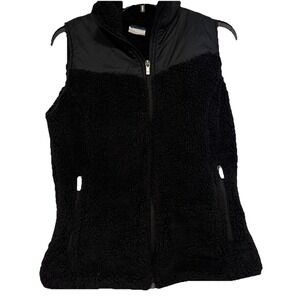 Columbia Black Fluffy Teddy Bear Sherpa Lined Soft Vest Women Medium Full Zip